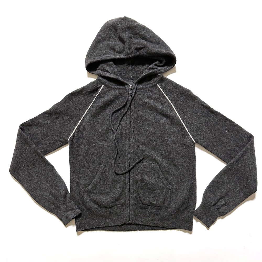 Frisson 100% Pure Cashmere Hoodie with Accent Detail | Fitted | Heather Gray | M